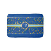 BLUE上の金ゴールド音楽ノートと古典的なモノグラム バスマット (正面)