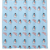 BLUE上伝統的のメリークリスマスとの雪だるま シャワーカーテン (正面)