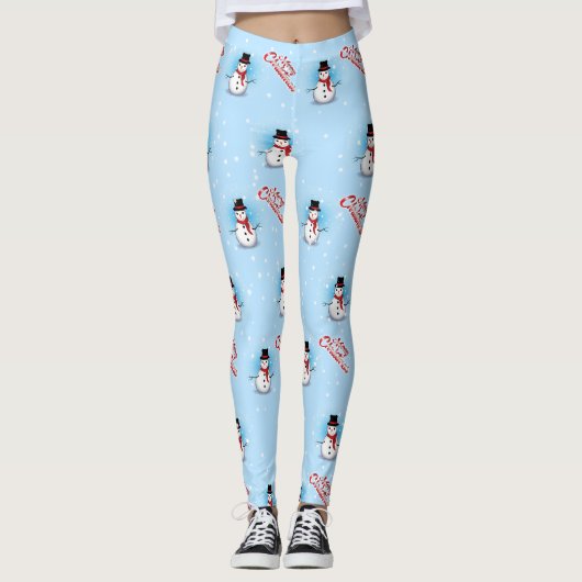 BLUE上伝統的のメリークリスマスとの雪だるま レギンス (正面)