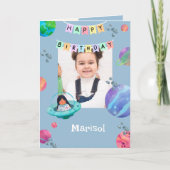 Blue宇宙飛行士の写真名誕生日 カード (正面)