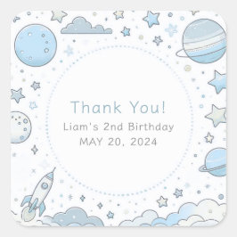 Blue宇宙飛行士宇宙子供の誕生日有難う スクエアシール