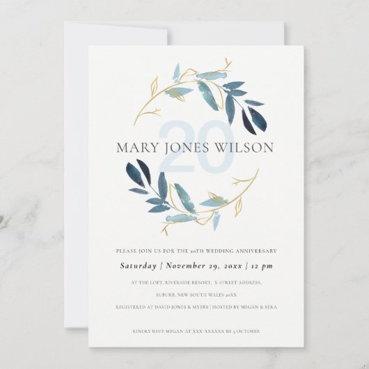 BLUE金ゴールド動物相リースANY YEAR ANNIVERSARYカード サンキューカード (正面)