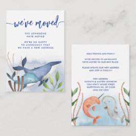 Blue おもしろい Whale新住所の引越し案内 ノートカード
