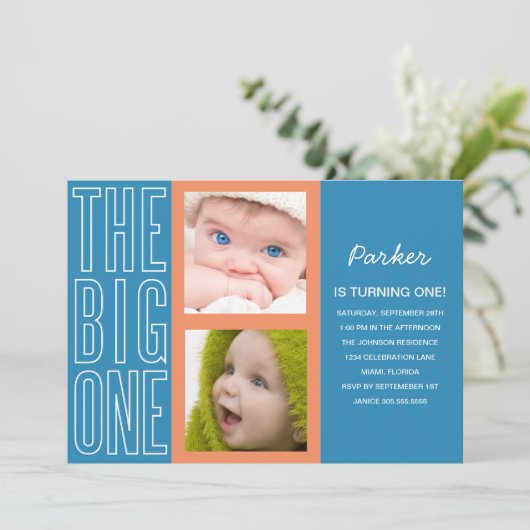 BLUE|の最初誕生日の招待状の大きい1つ 招待状 (スタンド正面)