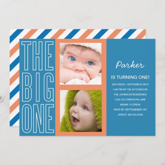 BLUE|の最初誕生日の招待状の大きい1つ 招待状 (正面/裏面)