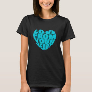 Blue エレガント 3D文字デザイン Love From Yourハート Tシャツ