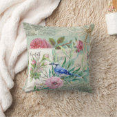 Blue エレガント Jay Birdヴィンテージピンクのフローラと名前 クッション (ブランケット)
