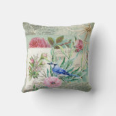 Blue エレガント Jay Birdヴィンテージピンクのフローラと名前 クッション (裏面)