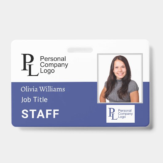 BLUE カスタマイズ Company Staff写真従業員ID バッジ (Front)