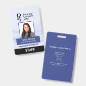BLUE カスタマイズ Vertical Company Staffの写真ID バッジ (正面&裏面)