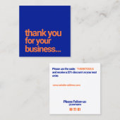 Blue クール Thank You Customer Annovation Insert スクエア名刺 (正面/裏面)