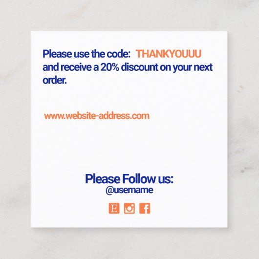 Blue クール Thank You Customer Annovation Insert スクエア名刺 (裏面)