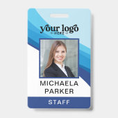 Blue モダン Business Logo従業員の写真ID バッジ (正面)