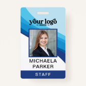 Blue モダン Business Logo従業員の写真ID バッジ (正面)