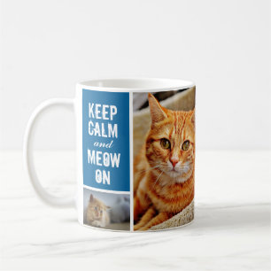 Blue モダン Calm保 Meow On Cat 7 Photo Collage コーヒーマグカップ