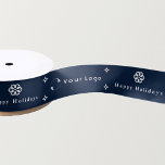 Blue モダン Christmas Business Logo Company Small サテンリボン<br><div class="desc">Aとスタイリッシュはミニマル雪の結晶と星のリボン。ロゴを追加し、文字をもし変更する。</div>