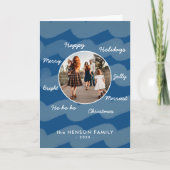 Blue モダン Christmas Wishes家族写真 シーズンカード (正面)