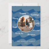 Blue モダン Christmas Wishes家族写真 シーズンカード (正面)