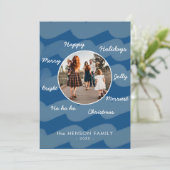 Blue モダン Christmas Wishes家族写真 シーズンカード (スタンド正面)