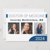 Blue モダン Doctor Photo Graduation発表 招待状 (正面)