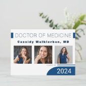 Blue モダン Doctor Photo Graduation発表 招待状 (スタンド正面)
