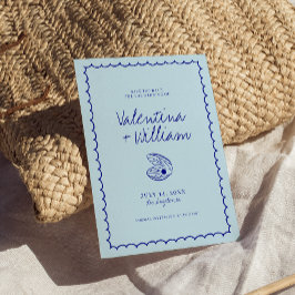 Blue モダン Shell地中海の日付の保存 招待状