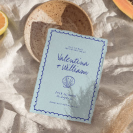 Blue モダン Shell地中海の日付の保存 招待状