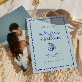 Blue モダン Shell地中海の日付の保存 招待状