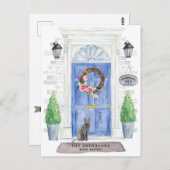 Blue ロシアの Cat Moving Annocementはがき ポストカード (正面/裏面)