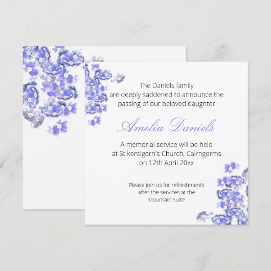 Blue 忘れ-me-not葬儀案内カード 招待状 (正面/裏面)