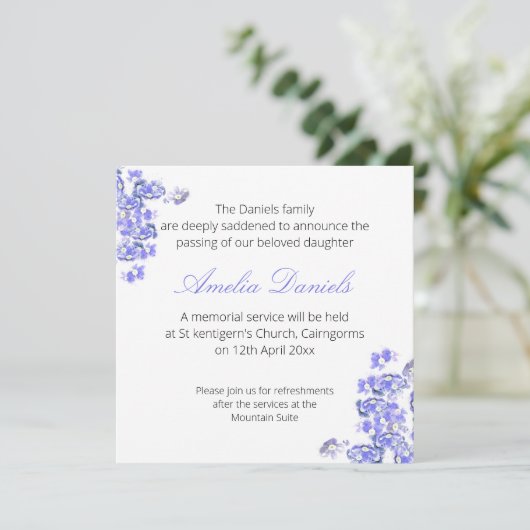 Blue 忘れ-me-not葬儀案内カード 招待状 (スタンド正面)