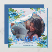 Blue 忘れ-me-not Flower日付を保存 セーブザデート (正面/裏面)