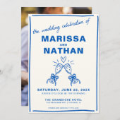 Blue 描 Together Toastフォト結婚式招待状 招待状 (正面/裏面)