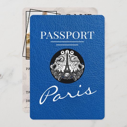 Blue 王室の Paris Passport日付の保存 セーブザデート (正面/裏面)