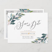 Blue 素朴 Gumの葉が日付を保存 ポストカード (正面/裏面)