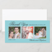Blue 結婚 Three Photo Cardに感謝 サンキューカード (正面/裏面)