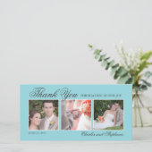 Blue 結婚 Three Photo Cardに感謝 サンキューカード (スタンド正面)