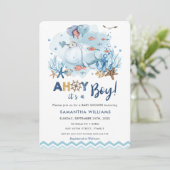 Blue 航海の Whale Ahoy男の子の赤ちゃんシャワー 招待状 (スタンド正面)