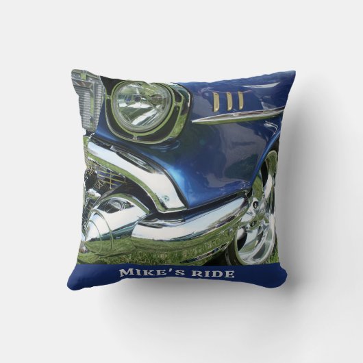 Blue 1957 Chevy, Name or Message, Your Photo クッション (裏面)