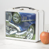 Blue 1957 Chevy Vintage Car, DIY Name メタルランチボックス (インサイチュ)