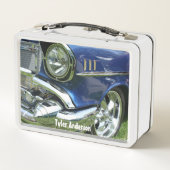 Blue 1957 Chevy Vintage Car, DIY Name メタルランチボックス (裏面)
