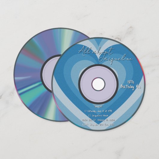 Blue 2000s Aura Hearts Music CD Birthday 招待状 (正面/裏面)