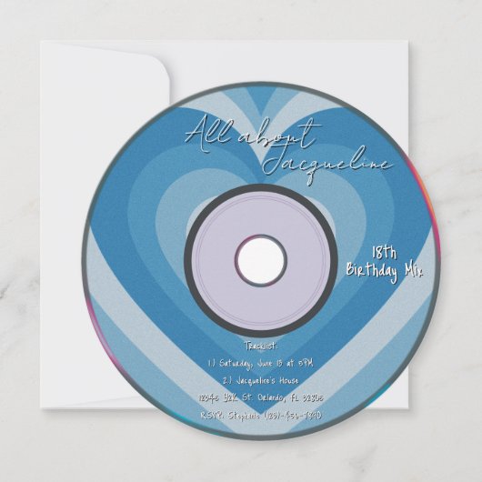 Blue 2000s Aura Hearts Music CD Birthday 招待状 (正面)