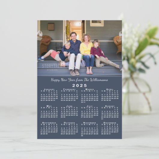 Blue 2025カレンダー2カスタム枚の写真新年おめでとう シーズンカード (スタンド正面)