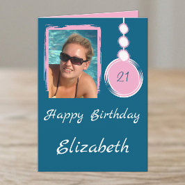 Blue 21st photo birthday カード