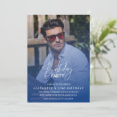 Blue 22th誕生日の招待Birthday party写真 招待状 (スタンド正面)