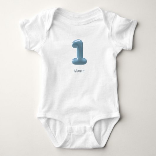 Blue 3D Number 1 - 1 Month Baby Bodysuit ベビーボディスーツ (正面)
