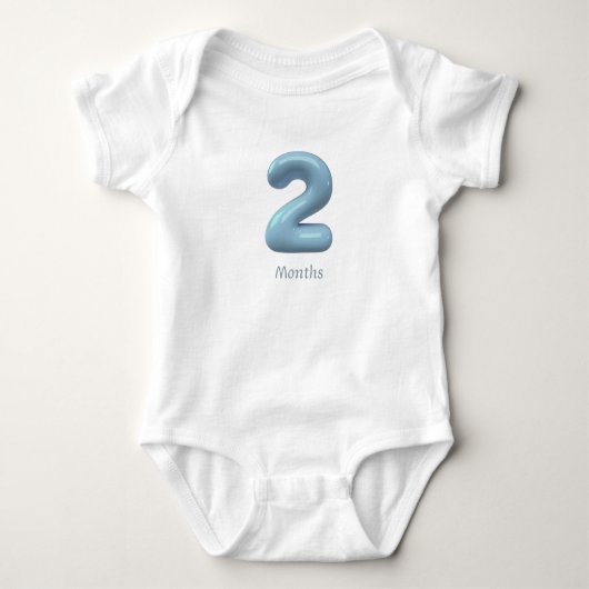 Blue 3D Number 2 - 2 Months Baby Bodysuit ベビーボディスーツ (正面)