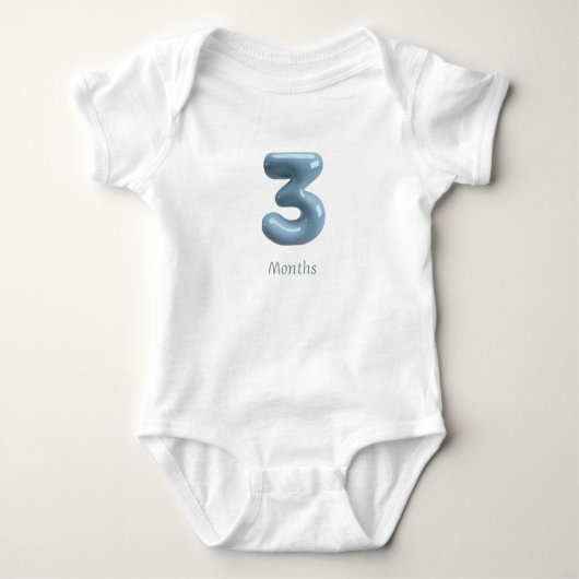 Blue 3D Number 3 - 3 Months Baby Bodysuit ベビーボディスーツ (正面)