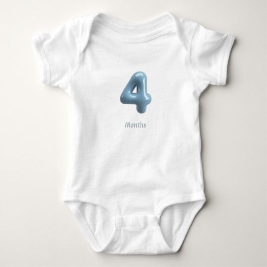Blue 3D Number 4 - 4 Months Baby Bodysuit ベビーボディスーツ (正面)